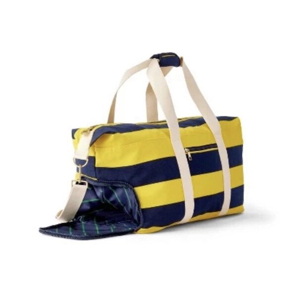 NEW!! Rowing Blazers Target Rugby Stripe Preppy Weekender Yellow Blue Duffel Bag - Picture 3 of 16